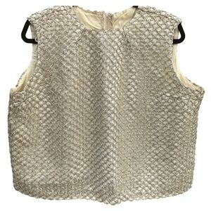 Vintage Womens Sleeveless Glam Party Formal Metallic Chain Detail Silk Mesh Top